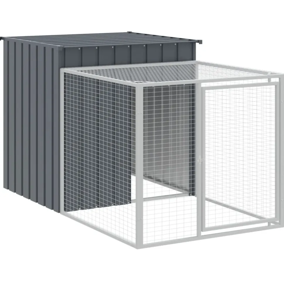HELLOSHOP26 - Poulailler enclos cage poules avec cour 110 x 405 x 110 cm acier galvanisé anthracite