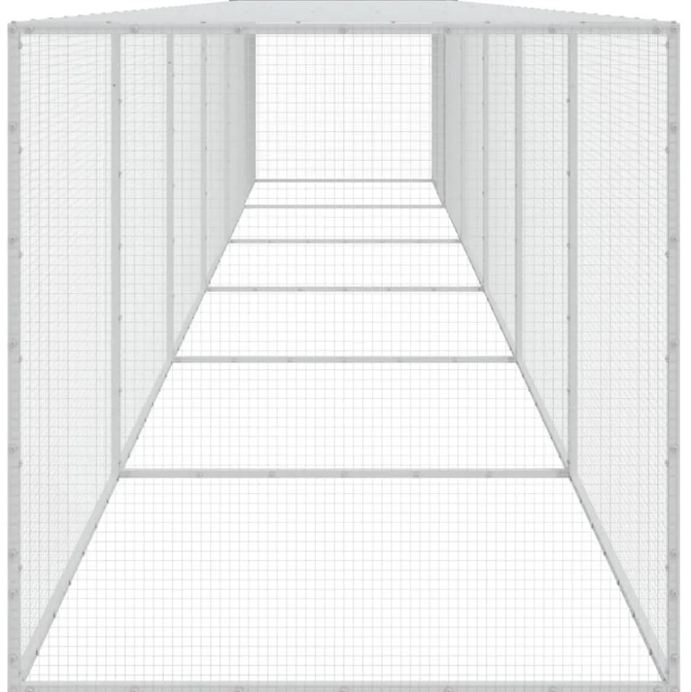 HELLOSHOP26 - Poulailler enclos cage poules avec toit clair 603 x 98 x 90 cm acier galvanisé gris