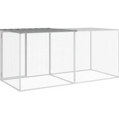 HELLOSHOP26 - Poulailler enclos cage poules avec toit clair 203 x 98 x 90 cm acier galvanisé gris