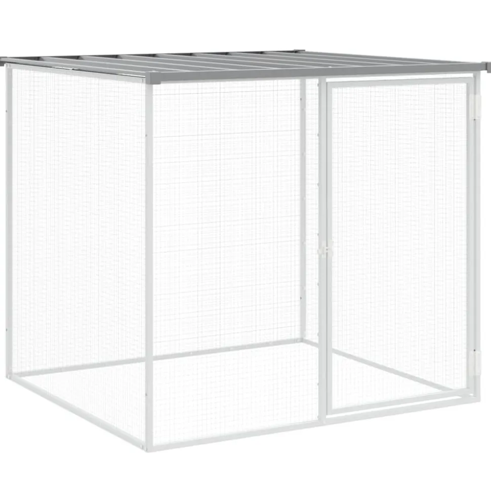 HELLOSHOP26 - Poulailler enclos cage poules avec toit clair 203 x 98 x 90 cm acier galvanisé gris