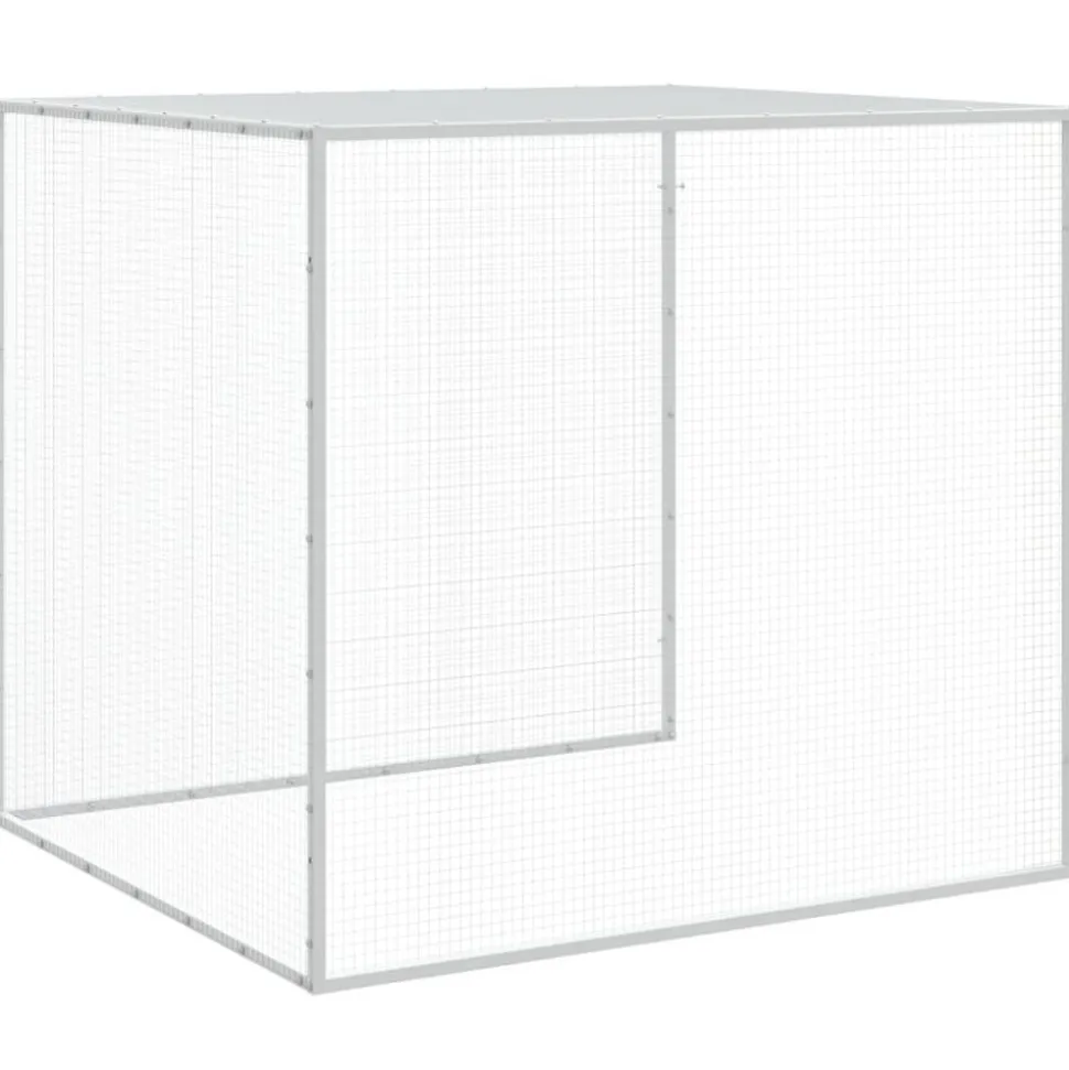 HELLOSHOP26 - Poulailler enclos cage poules avec toit clair 203 x 98 x 90 cm acier galvanisé gris