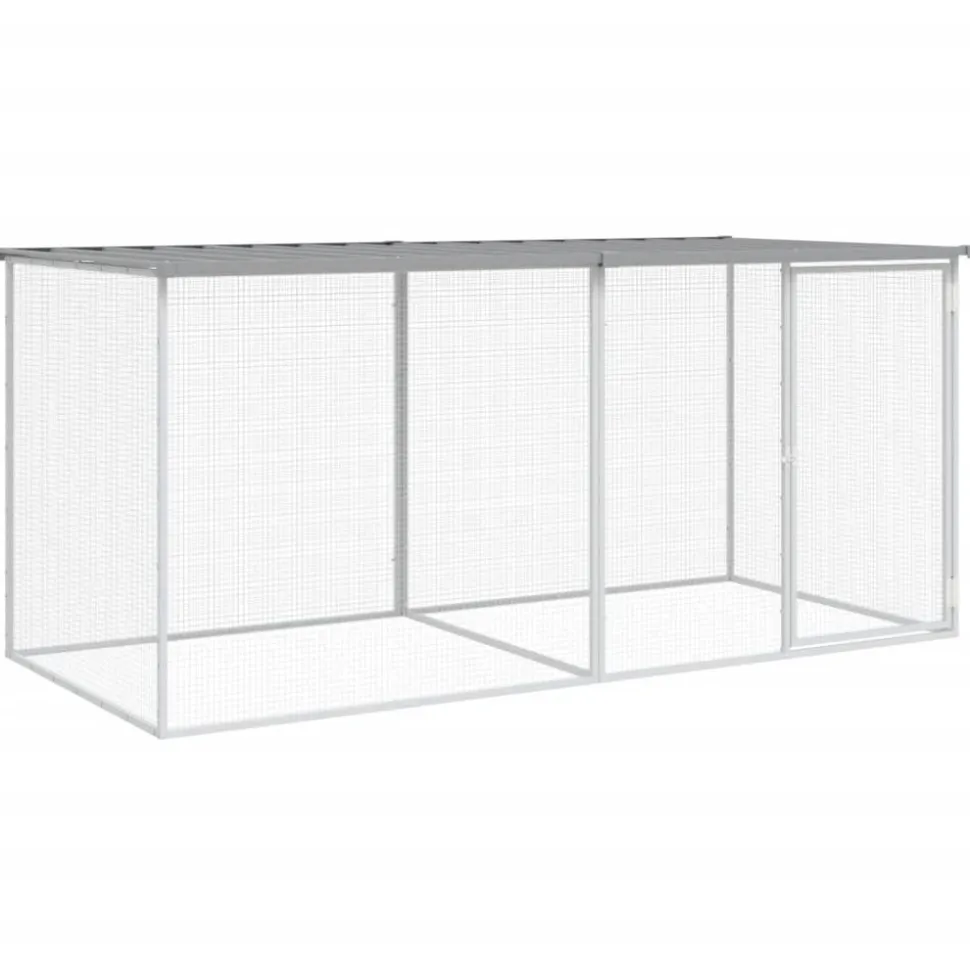 HELLOSHOP26 - Poulailler enclos cage poules avec toit clair 203 x 98 x 90 cm acier galvanisé gris
