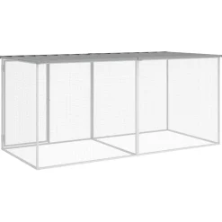 HELLOSHOP26 - Poulailler enclos cage poules avec toit clair 203 x 98 x 90 cm acier galvanisé gris