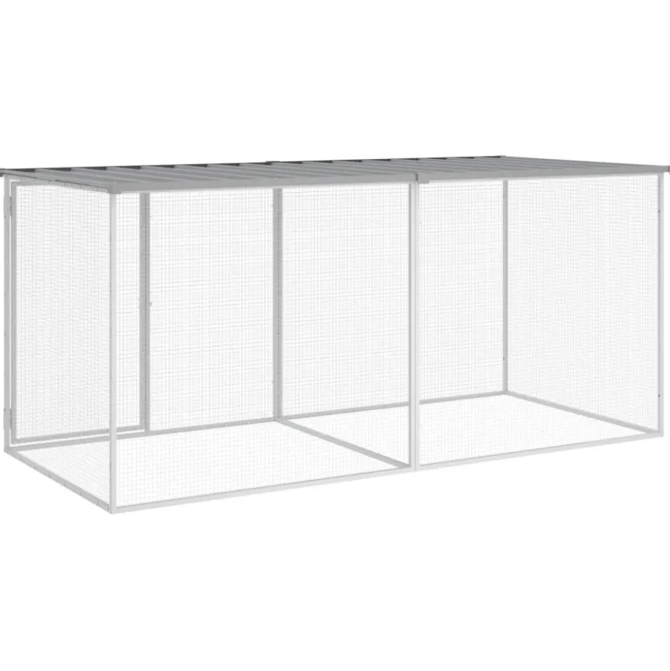 HELLOSHOP26 - Poulailler enclos cage poules avec toit clair 203 x 98 x 90 cm acier galvanisé gris