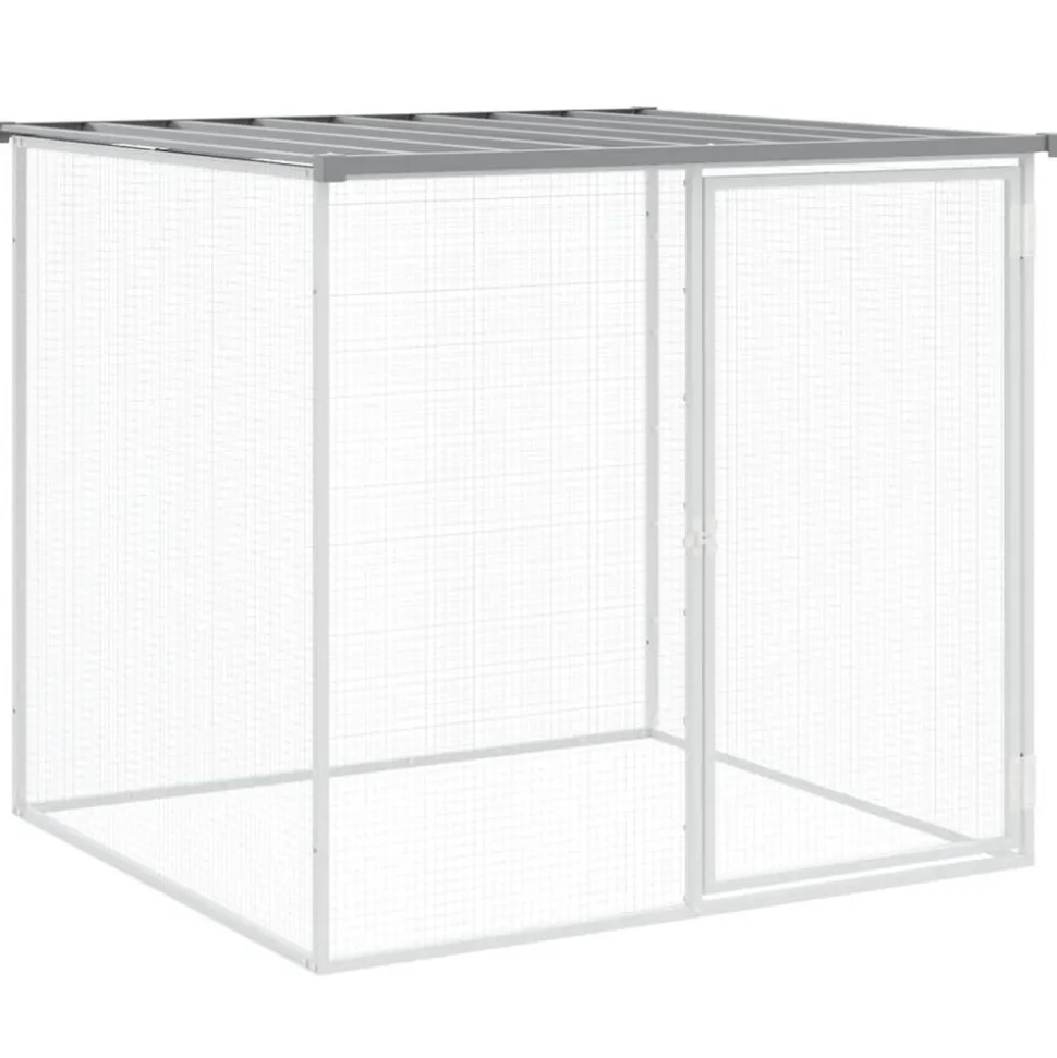HELLOSHOP26 - Poulailler enclos cage poules avec toit clair 203 x 98 x 90 cm acier galvanisé gris