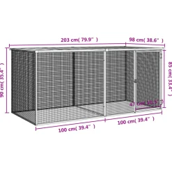 HELLOSHOP26 - Poulailler enclos cage poules avec toit clair 203 x 98 x 90 cm acier galvanisé gris
