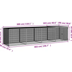 HELLOSHOP26 - Poulailler enclos cage poules avec toit clair 403 x 98 x 90 cm acier galvanisé gris