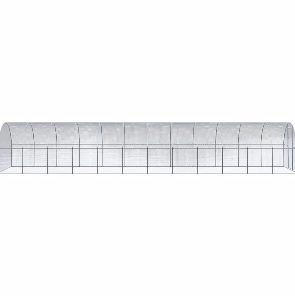 HELLOSHOP26 - Poulailler enclos cage poules d'extérieur 3 x 12 x 2 m acier galvanisé argent