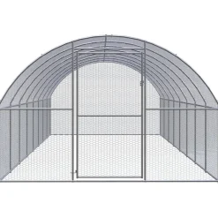 HELLOSHOP26 - Poulailler enclos cage poules d'extérieur 3 x 8 x 2 m acier galvanisé argent