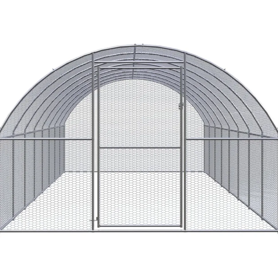 HELLOSHOP26 - Poulailler enclos cage poules d'extérieur 3 x 8 x 2 m acier galvanisé argent