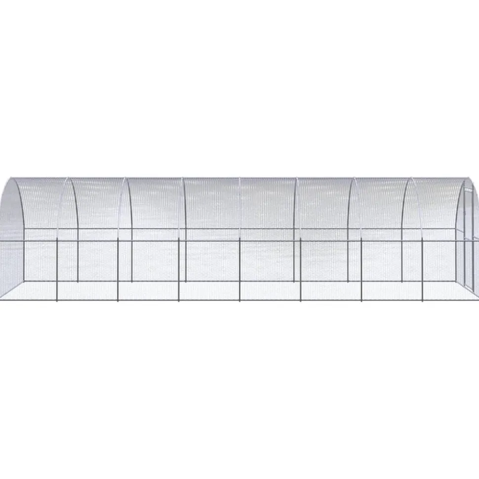 HELLOSHOP26 - Poulailler enclos cage poules d'extérieur 3 x 8 x 2 m acier galvanisé argent