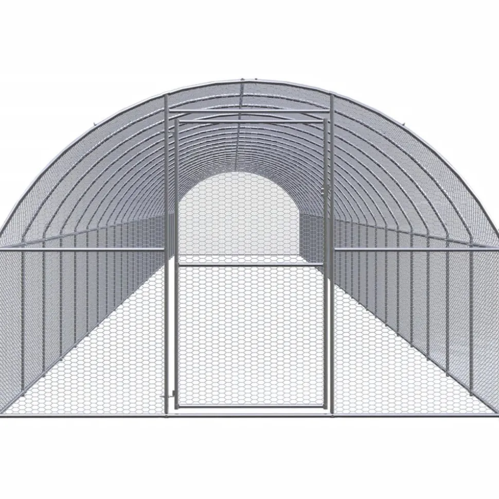 HELLOSHOP26 - Poulailler enclos cage poules d'extérieur 3 x 24 x 2 m acier galvanisé argent