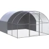 HELLOSHOP26 - Poulailler enclos cage poules d'extérieur 3 x 4 x 2 m acier galvanisé argent