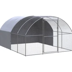 HELLOSHOP26 - Poulailler enclos cage poules d'extérieur 3 x 4 x 2 m acier galvanisé argent