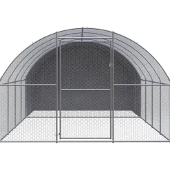 HELLOSHOP26 - Poulailler enclos cage poules d'extérieur 3 x 4 x 2 m acier galvanisé argent