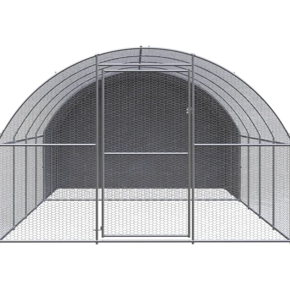 HELLOSHOP26 - Poulailler enclos cage poules d'extérieur 3 x 4 x 2 m acier galvanisé argent