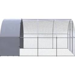 HELLOSHOP26 - Poulailler enclos cage poules d'extérieur 3 x 4 x 2 m acier galvanisé argent