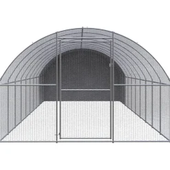 HELLOSHOP26 - Poulailler enclos cage poules d'extérieur 3 x 10 x 2 m acier galvanisé argent