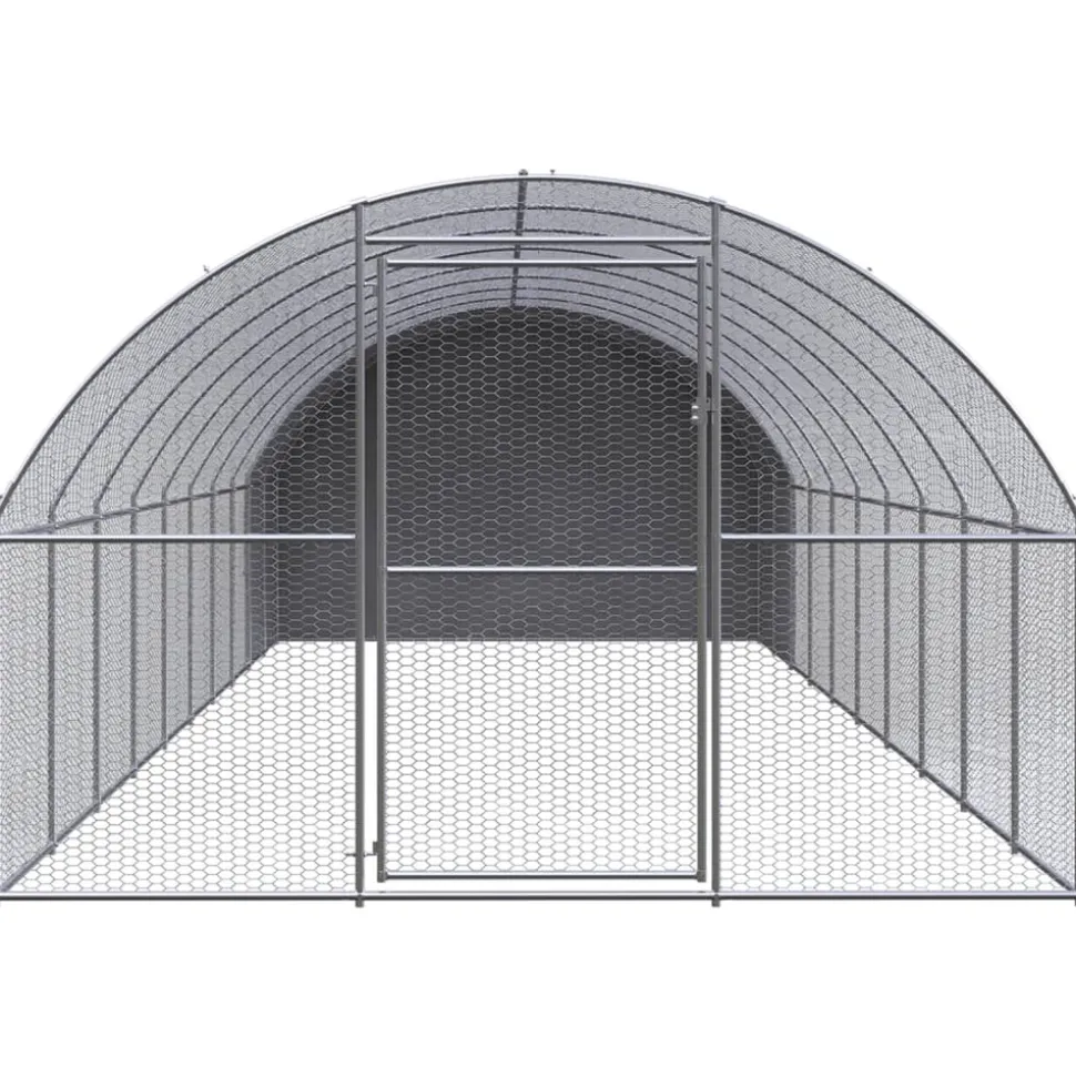 HELLOSHOP26 - Poulailler enclos cage poules d'extérieur 3 x 10 x 2 m acier galvanisé argent