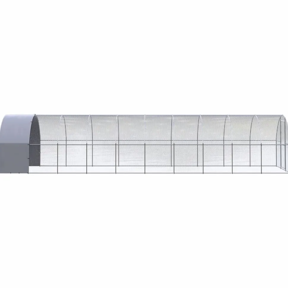 HELLOSHOP26 - Poulailler enclos cage poules d'extérieur 3 x 10 x 2 m acier galvanisé argent