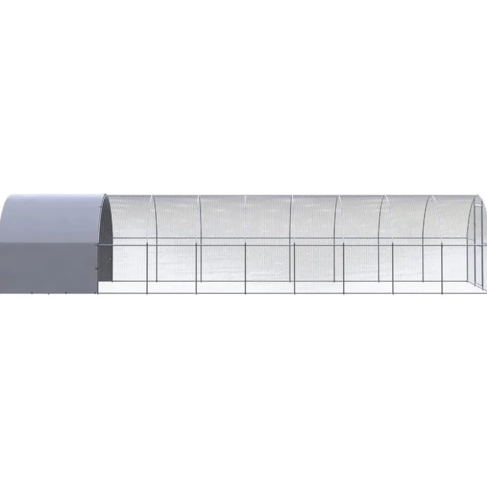 HELLOSHOP26 - Poulailler enclos cage poules d'extérieur 3 x 10 x 2 m acier galvanisé argent