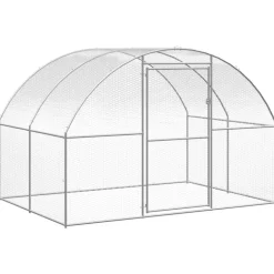 HELLOSHOP26 - Poulailler enclos cage poules d'extérieur 3 x 10 x 2 m acier galvanisé argent