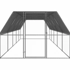 HELLOSHOP26 - Poulailler enclos cage poules d'extérieur 3 x 10 x 2 m acier galvanisé argent