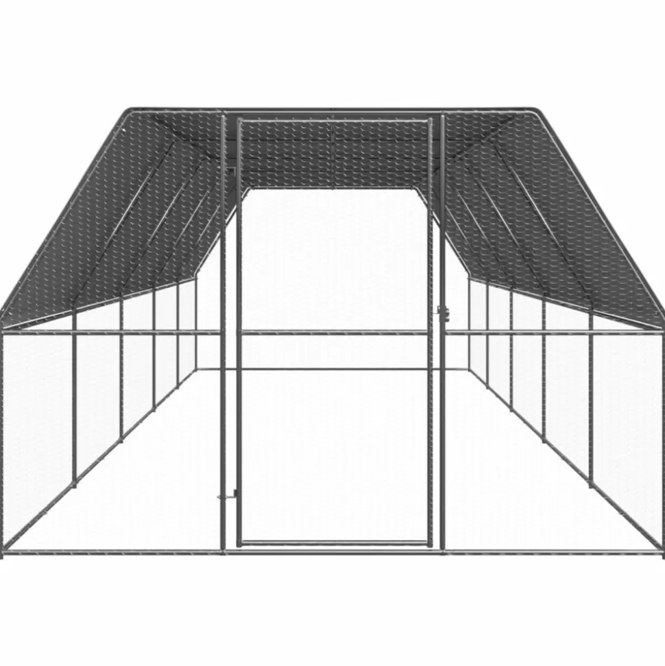 HELLOSHOP26 - Poulailler enclos cage poules d'extérieur 3 x 10 x 2 m acier galvanisé argent