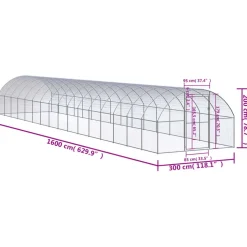 HELLOSHOP26 - Poulailler enclos cage poules d'extérieur 3 x 16 x 2 m acier galvanisé argent