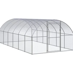 HELLOSHOP26 - Poulailler enclos cage poules d'extérieur 3 x 6 x 2 m acier galvanisé argent
