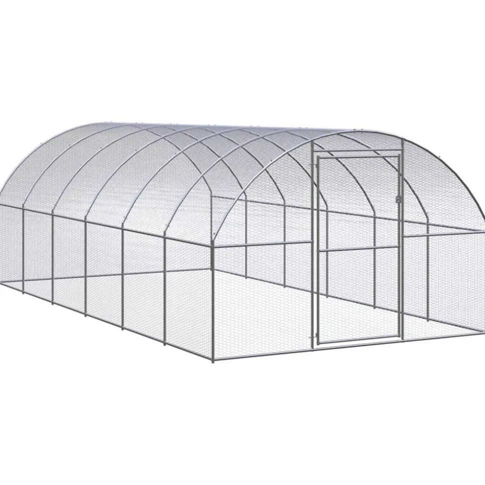 HELLOSHOP26 - Poulailler enclos cage poules d'extérieur 3 x 6 x 2 m acier galvanisé argent