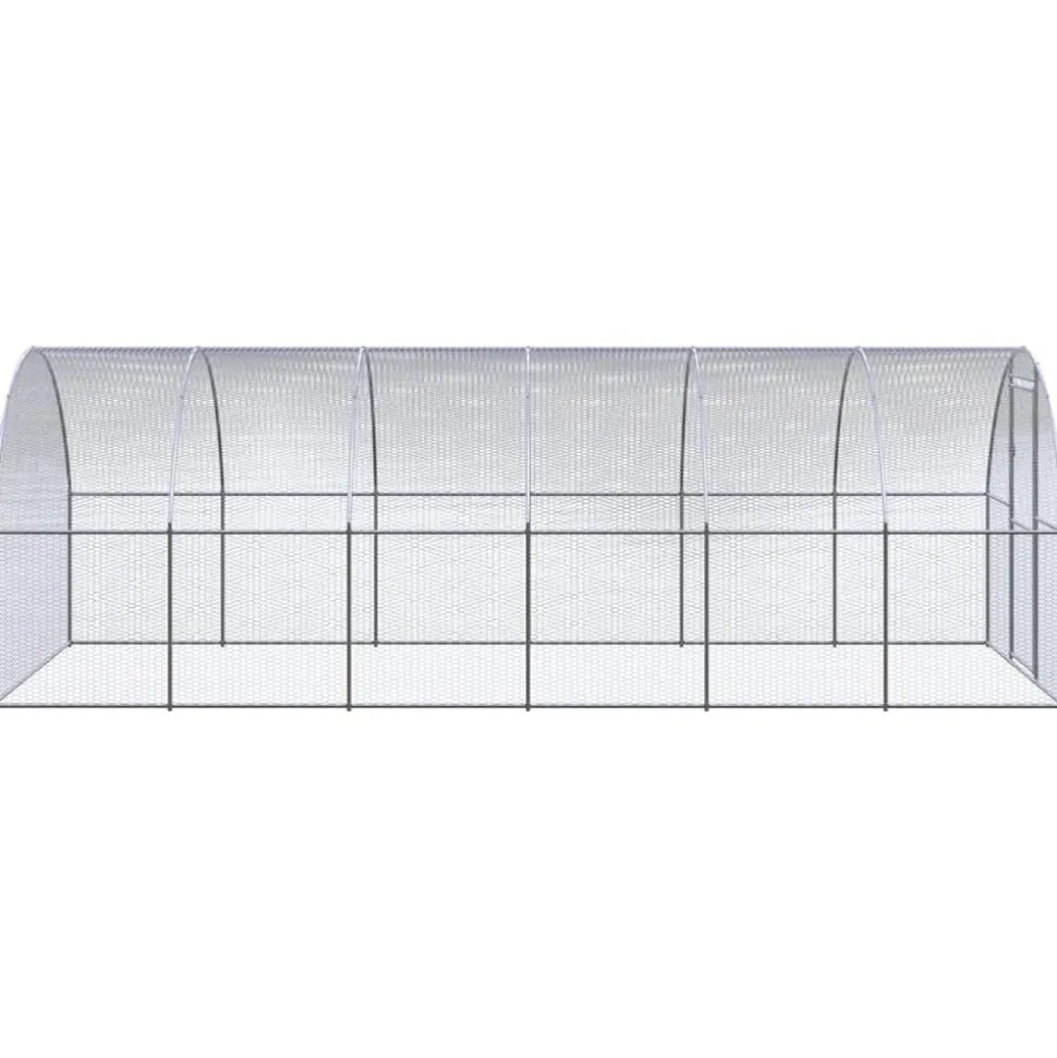 HELLOSHOP26 - Poulailler enclos cage poules d'extérieur 3 x 6 x 2 m acier galvanisé argent