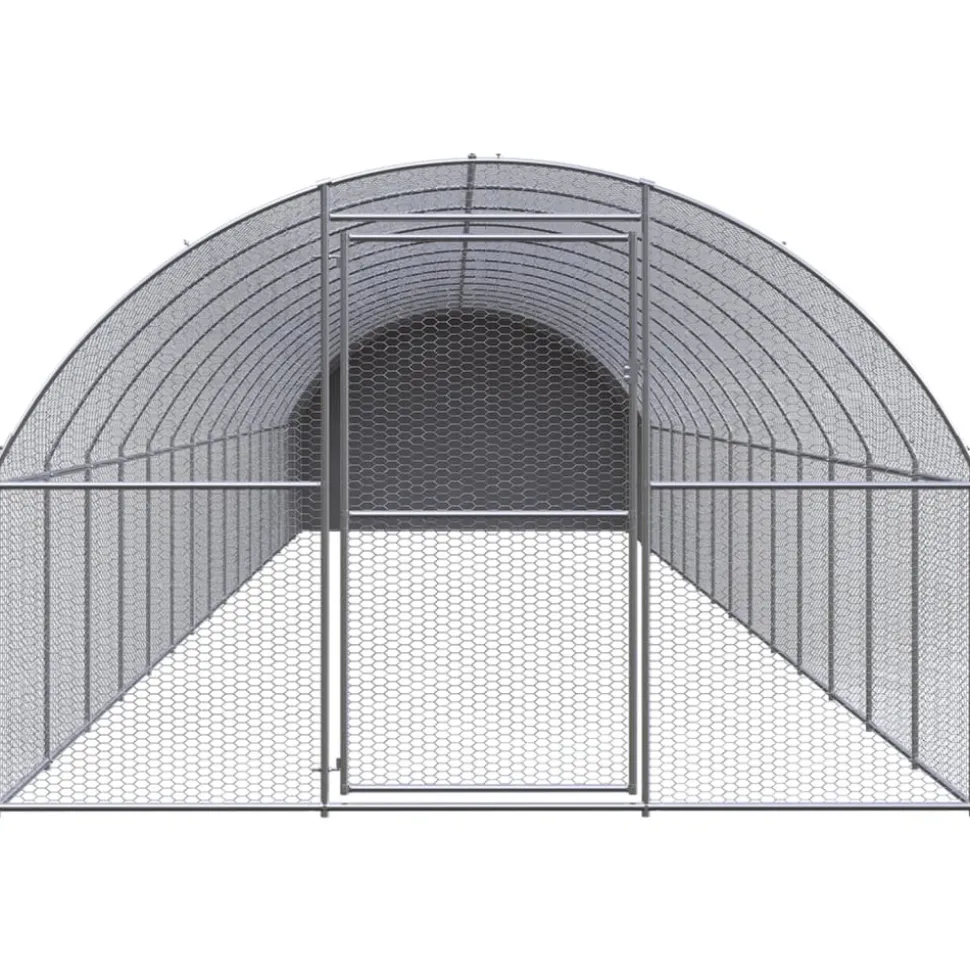 HELLOSHOP26 - Poulailler enclos cage poules d'extérieur 3 x 16 x 2 m acier galvanisé argent