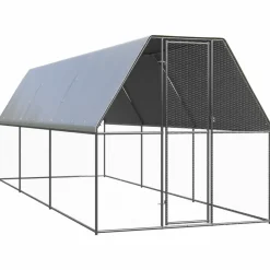HELLOSHOP26 - Poulailler enclos cage poules d'extérieur 2 x 6 x 2 m acier galvanisé argent