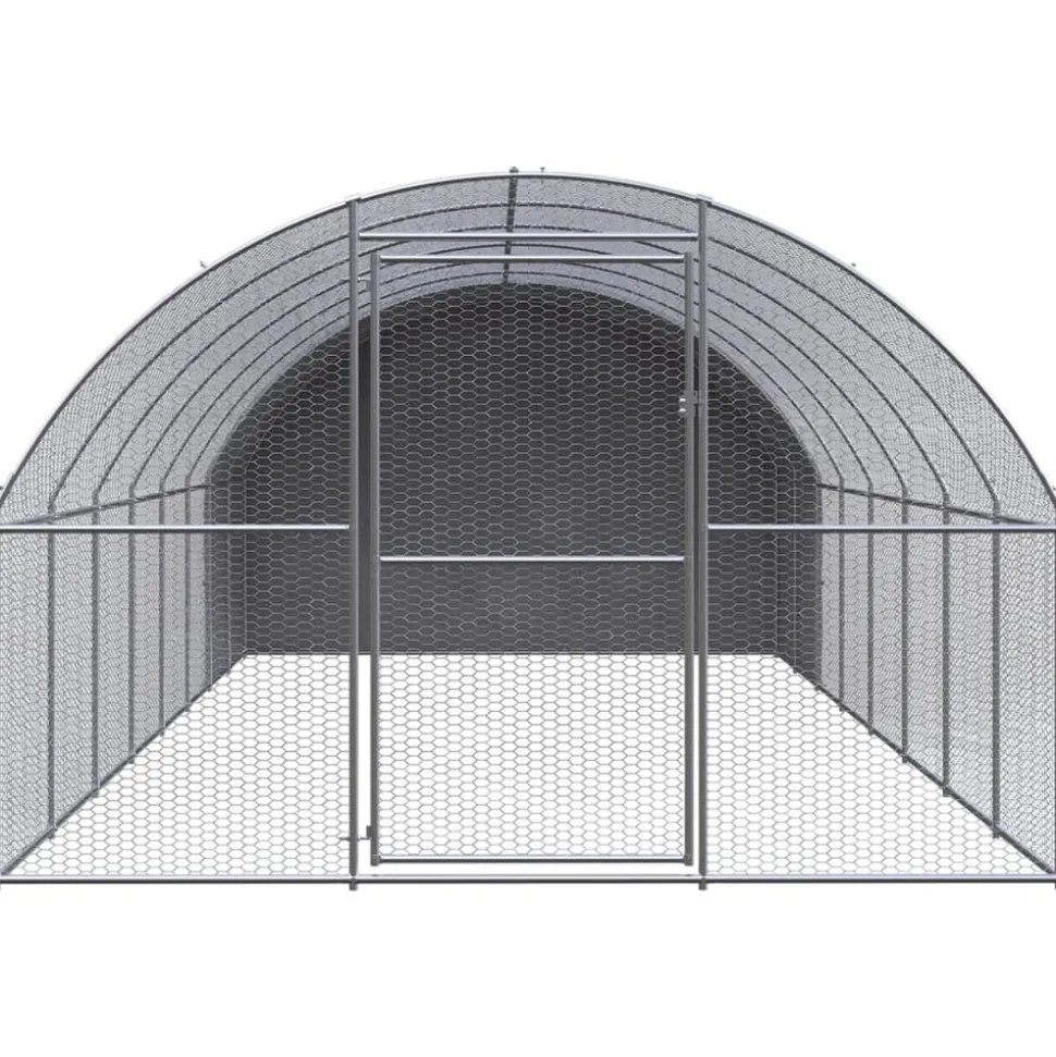 HELLOSHOP26 - Poulailler enclos cage poules d'extérieur 3 x 8 x 2 m acier galvanisé argent