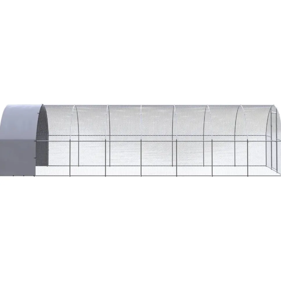 HELLOSHOP26 - Poulailler enclos cage poules d'extérieur 3 x 8 x 2 m acier galvanisé argent