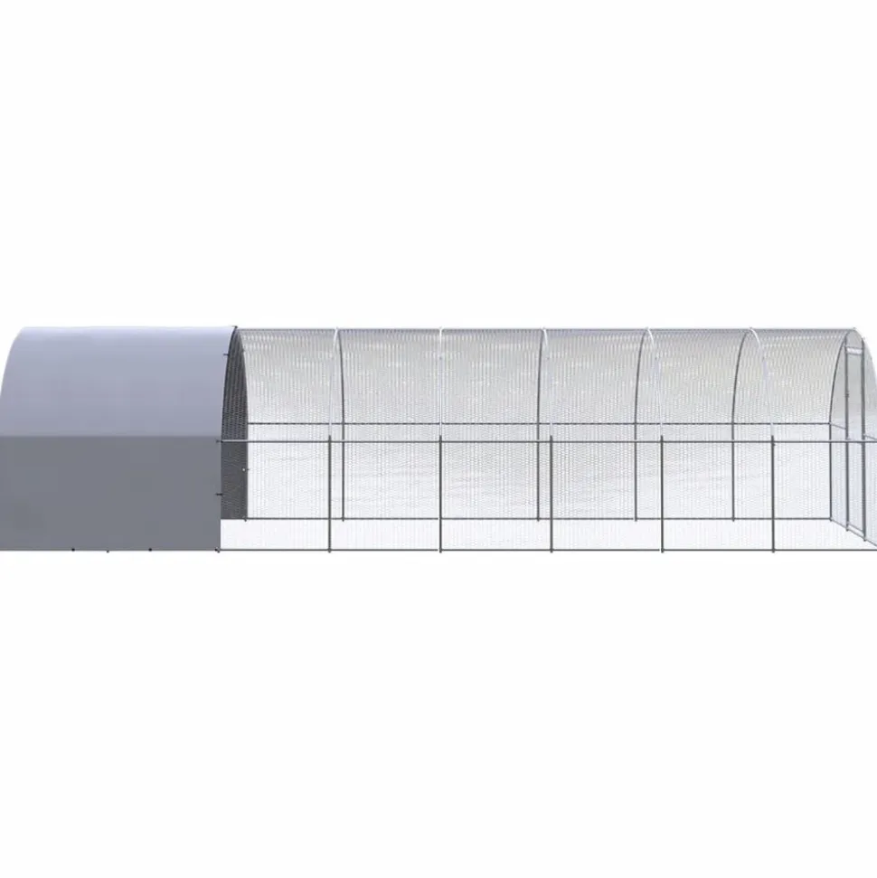 HELLOSHOP26 - Poulailler enclos cage poules d'extérieur 3 x 8 x 2 m acier galvanisé argent