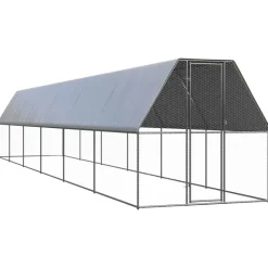 HELLOSHOP26 - Poulailler enclos cage poules d'extérieur 2 x 12 x 2 m acier galvanisé argent