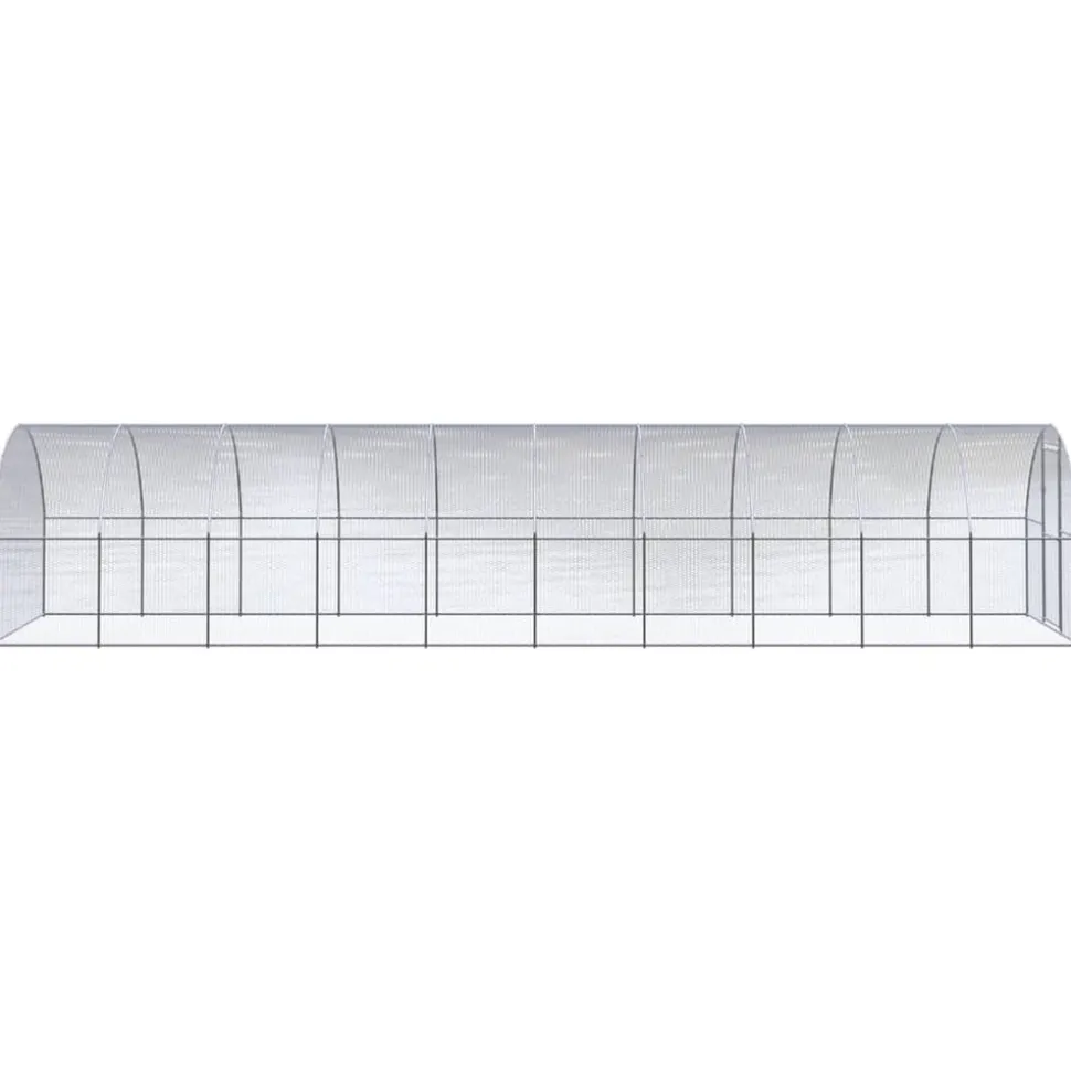 HELLOSHOP26 - Poulailler enclos cage poules d'extérieur 3 x 10 x 2 m acier galvanisé argent