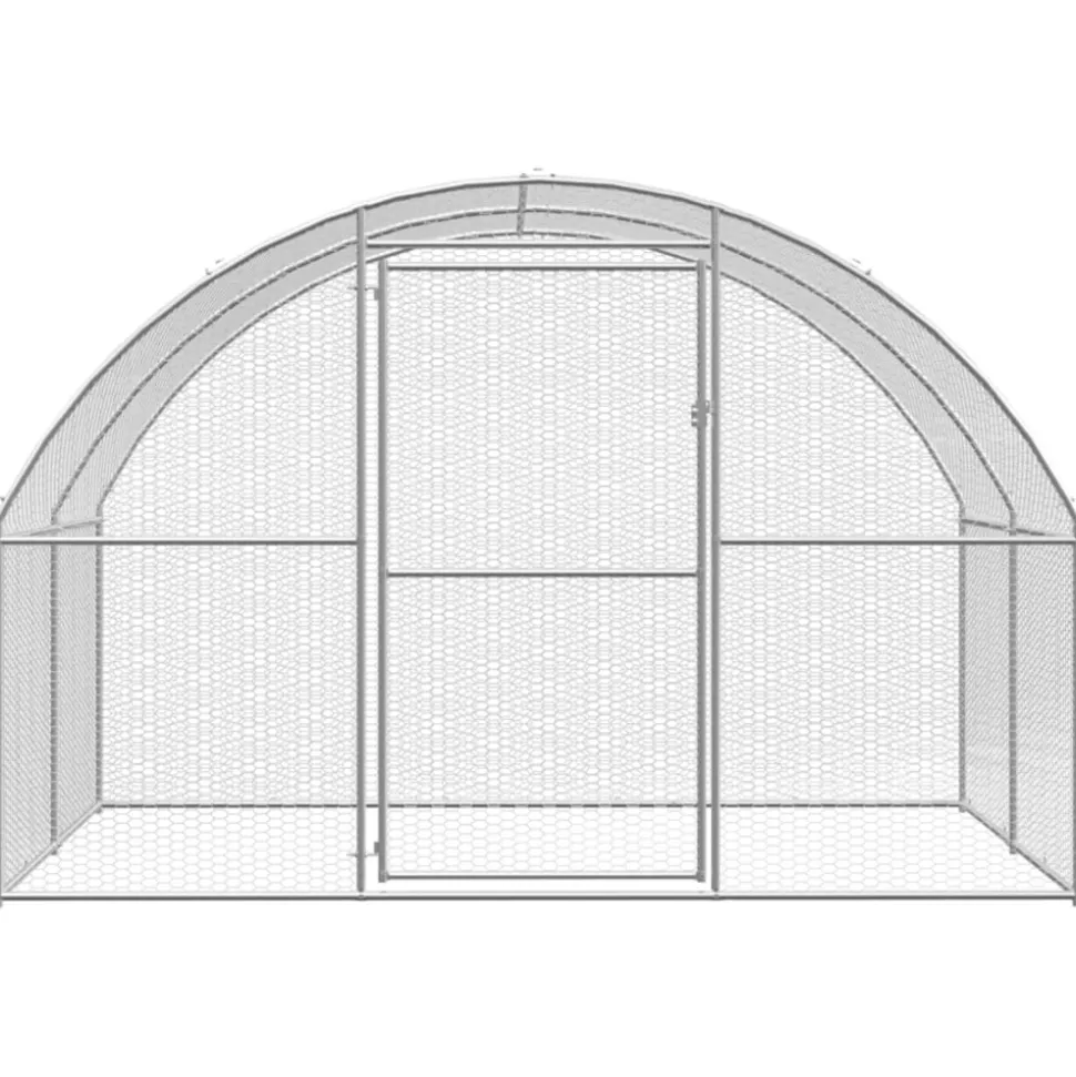 HELLOSHOP26 - Poulailler enclos cage poules d'extérieur 3 x 10 x 2 m acier galvanisé argent