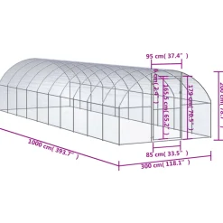 HELLOSHOP26 - Poulailler enclos cage poules d'extérieur 3 x 10 x 2 m acier galvanisé argent