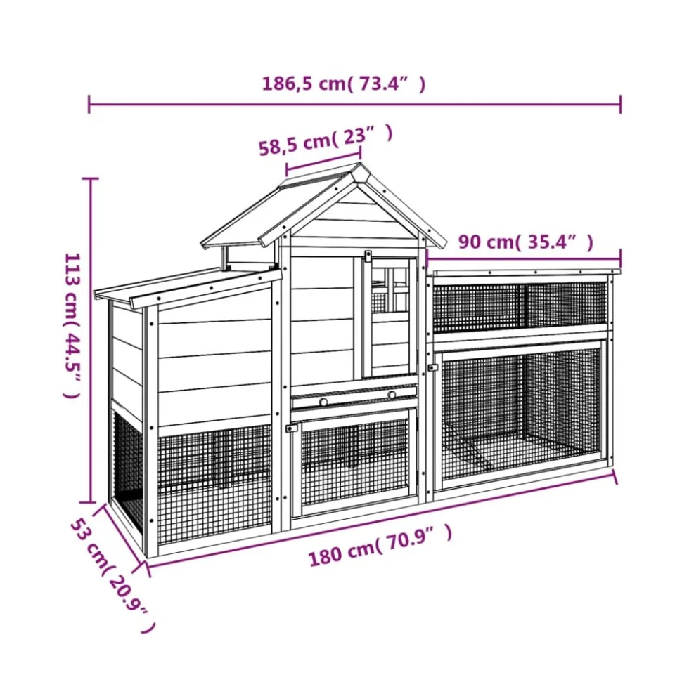 HELLOSHOP26 - Poulailler enclos cage poules moka 186,5 x 58,5 x 113 cm bois massif de pin marron
