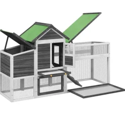 HELLOSHOP26 - Poulailler enclos cage poules 186,5 x 58,5 x 113 cm bois massif de pin gris