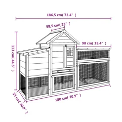 HELLOSHOP26 - Poulailler enclos cage poules 186,5 x 58,5 x 113 cm bois massif de pin marron
