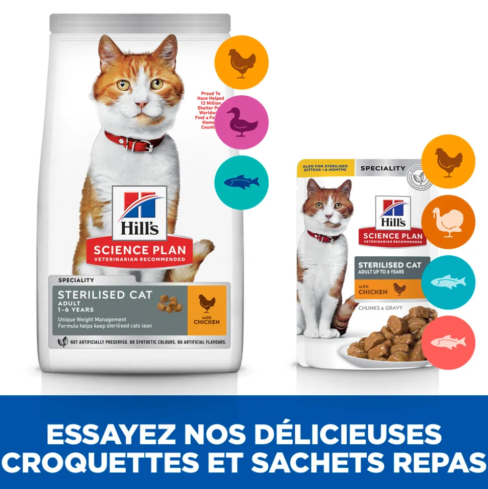 HILL'S - Croquettes pour chat adulte stérilisé, au poulet - 3kg