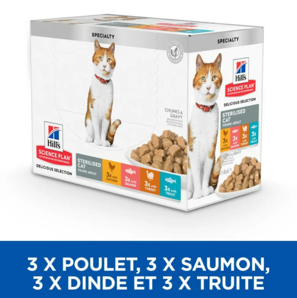 HILL'S - Patee chat science plan adult sterilised young adult mixte 4 saveurs (sachet) - hill's 12*85 g
