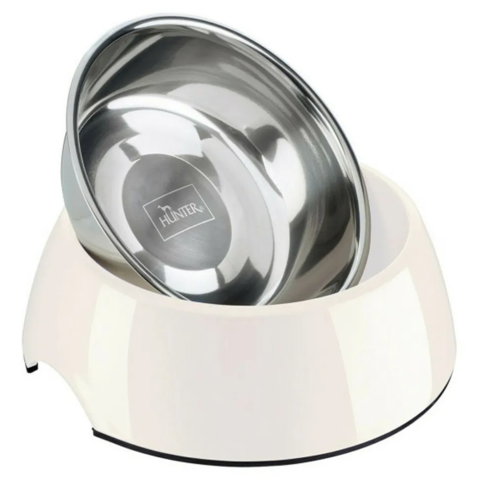 HUNTER - Mangeoire pour chiens mélamine acier inoxydable blanc 160 ml (14,5 x 14,5 x 7 cm)