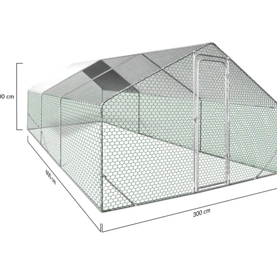 IDMARKET - Enclos poulailler 18 m² parc grillagé 6x3 m acier galvanisé