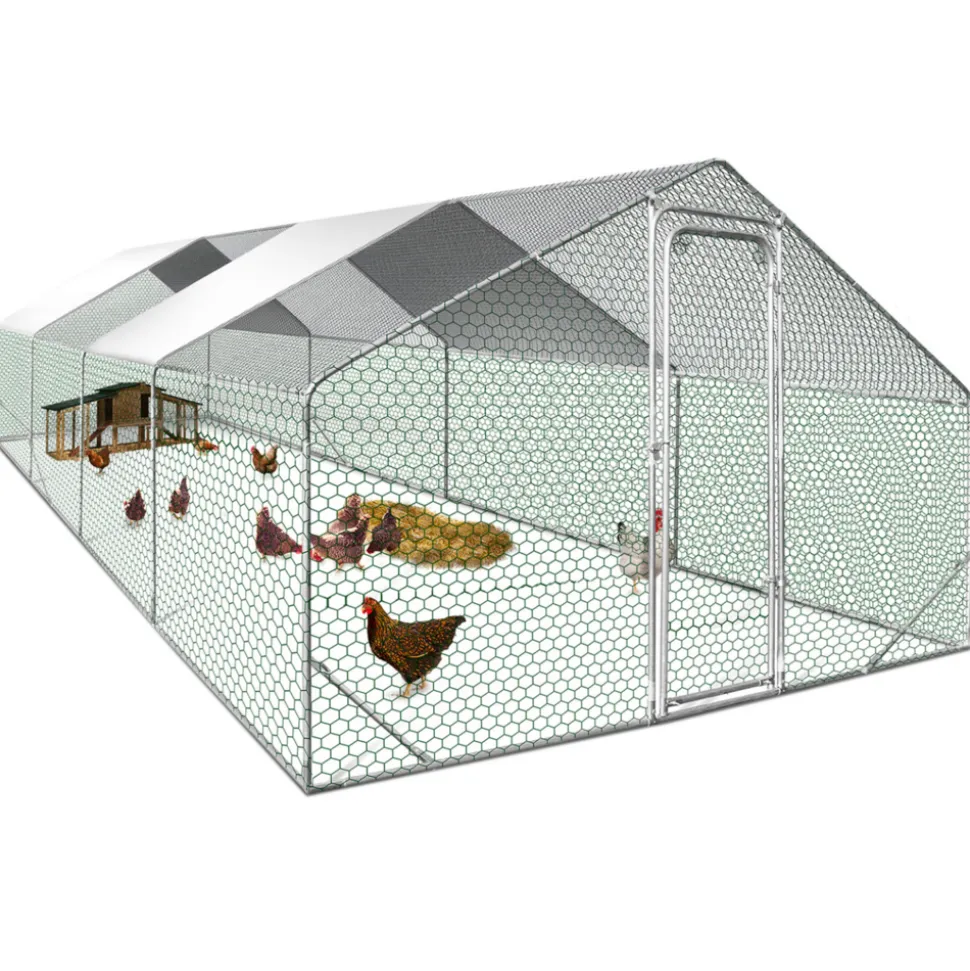 IDMARKET - Enclos poulailler 24 m² parc grillagé 8x3 m acier galvanisé