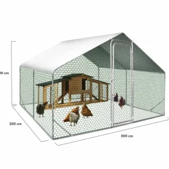 IDMARKET - Enclos poulailler 9 m² parc grillagé 3x3 m acier galvanisé
